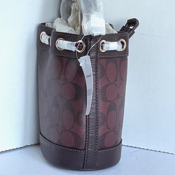 Coach Dempsey CO072 Drawstring Bucket Bag 15 Oxblood Red Leather Crossbody - Picture 6 of 10